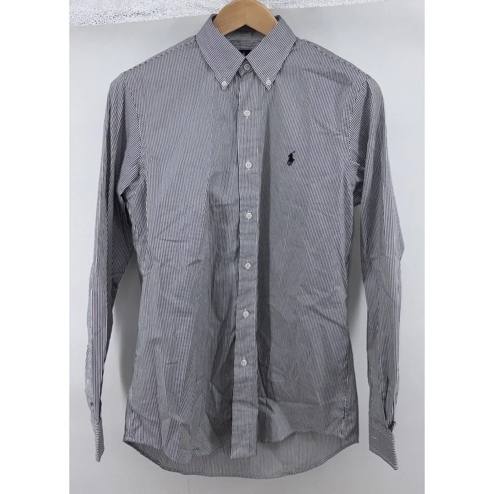New Polo Ralph Lauren Small White Black Long Sleeve Striped Button Down